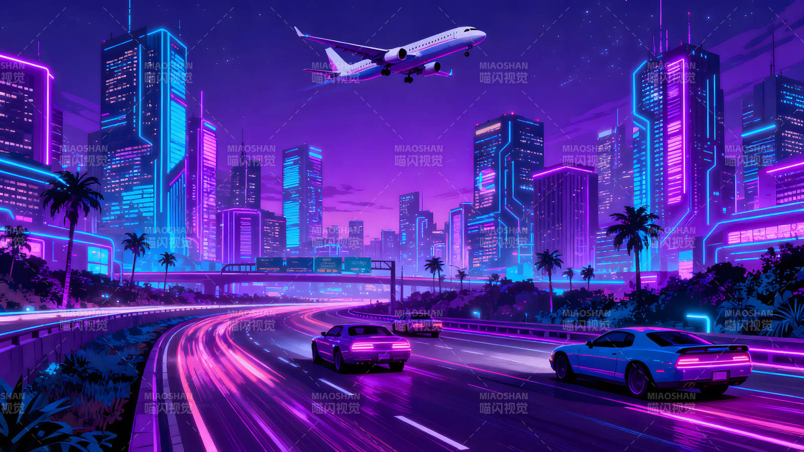 赛博朋克风格城市夜景图片