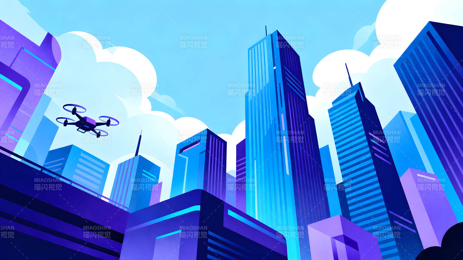 城市中的无人机蓝色科技图片
