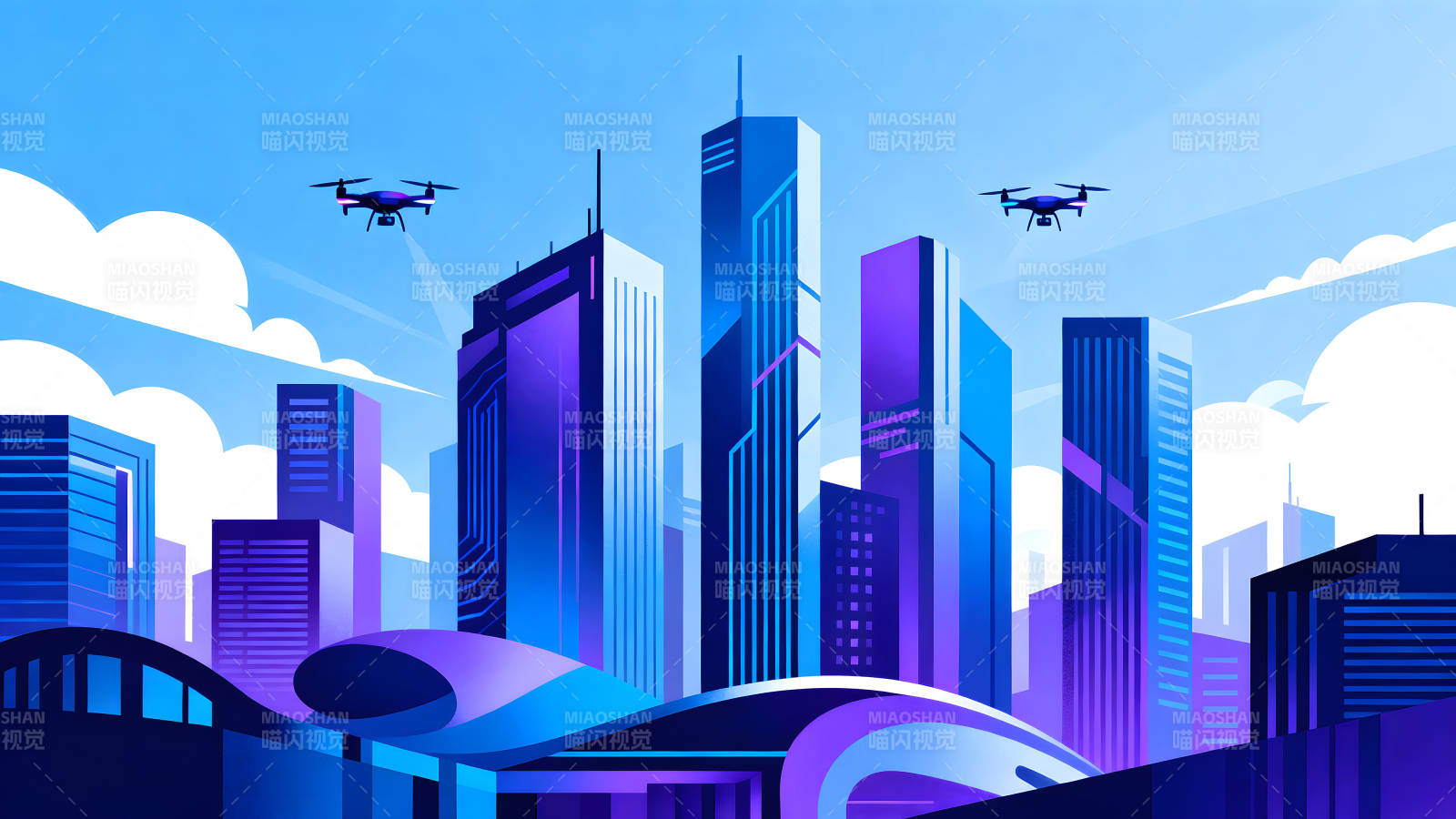 未来城市景观与无人机图片