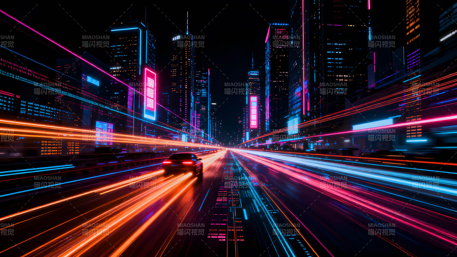 霓虹闪烁的未来城市夜景速度与激情图片