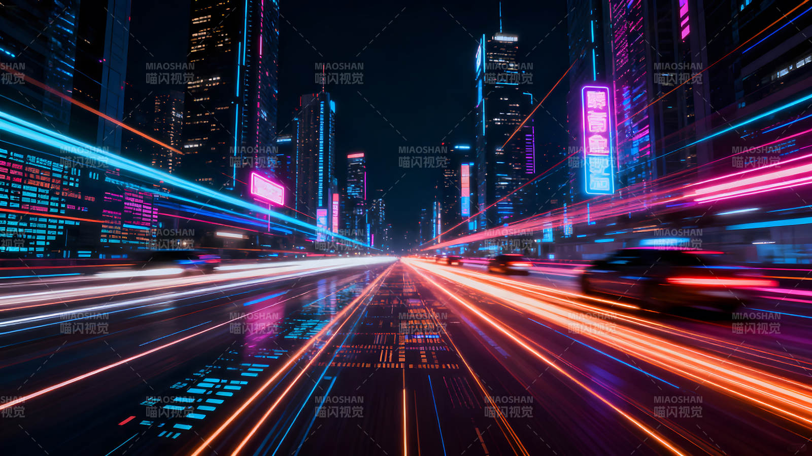 赛博朋克城市夜景车流图片