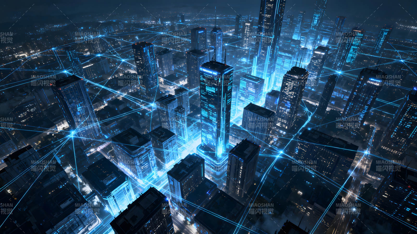 未来科技城市夜景灯光网络图片