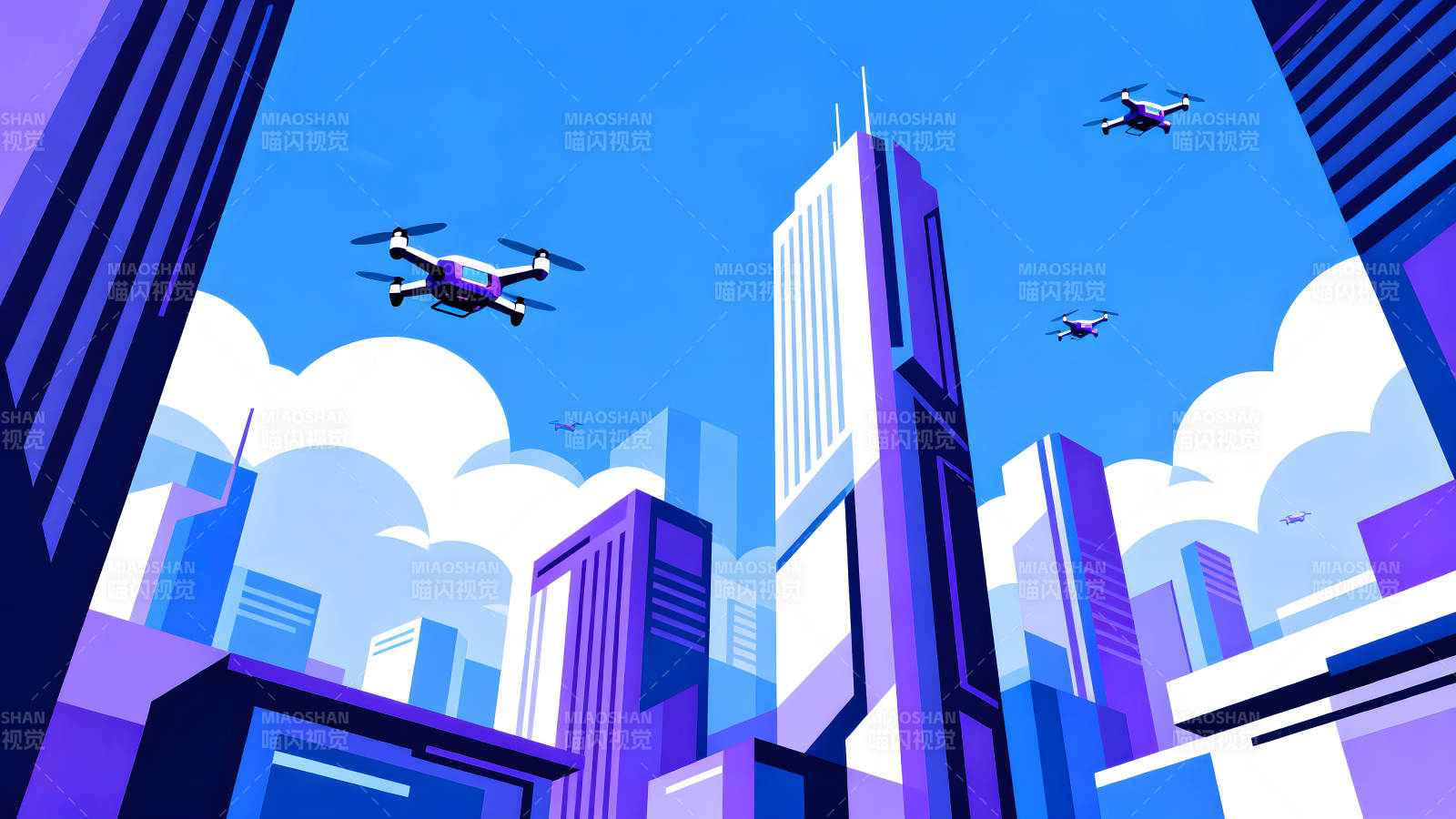 未来城市科技化无人机空中穿梭图片