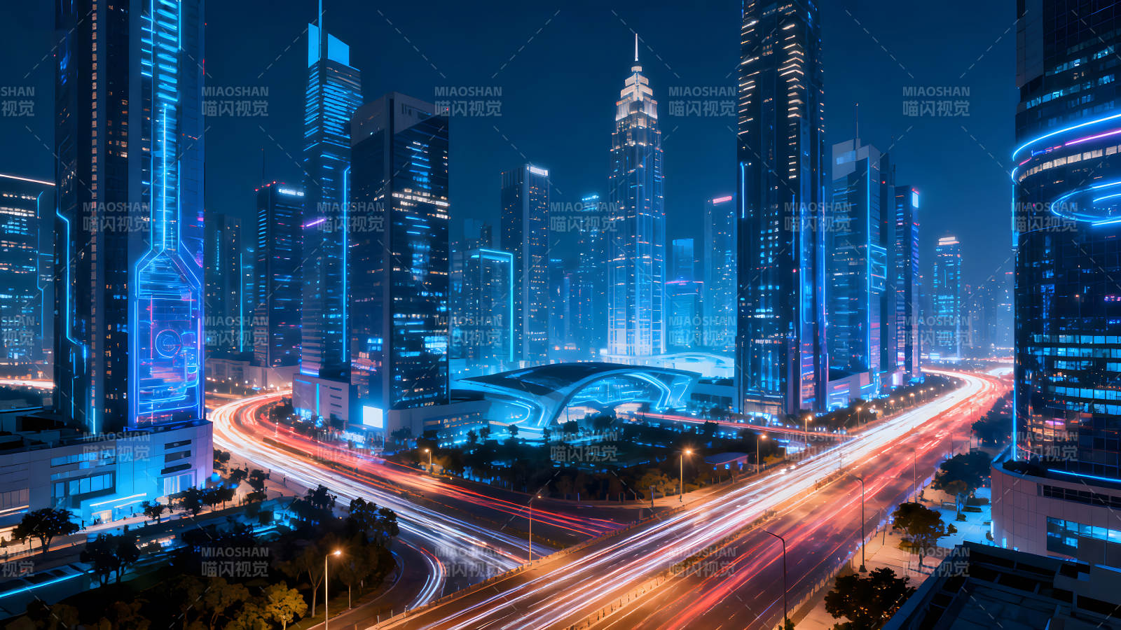 未来都市夜景霓虹灯光图片