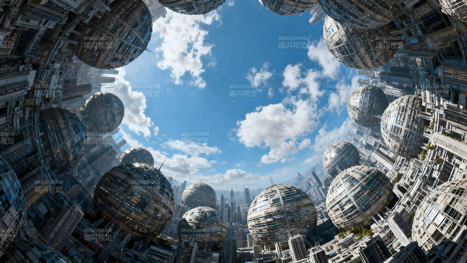 未来城市中的球形建筑群图片