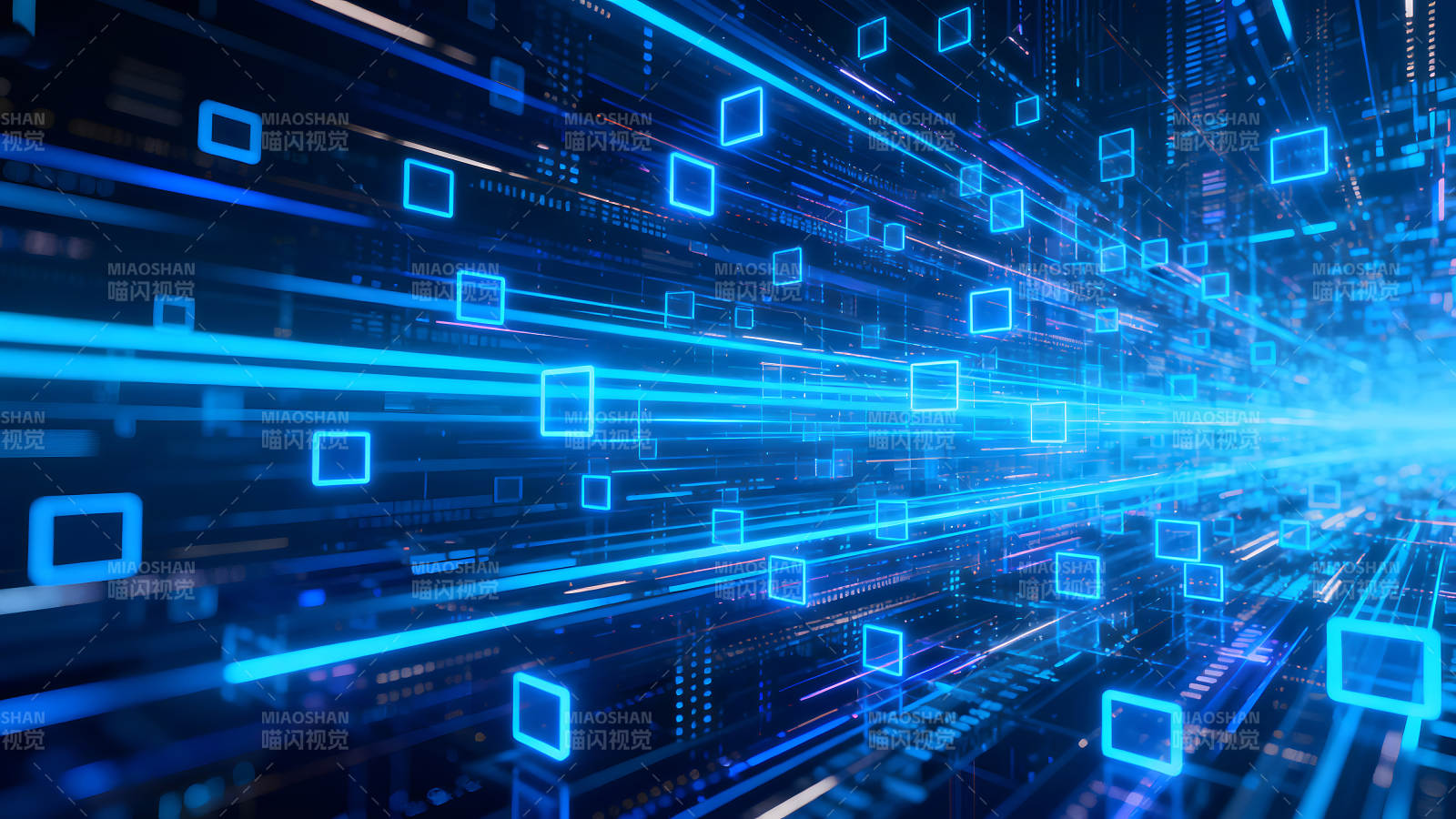 数字科技蓝光方块隧道图片