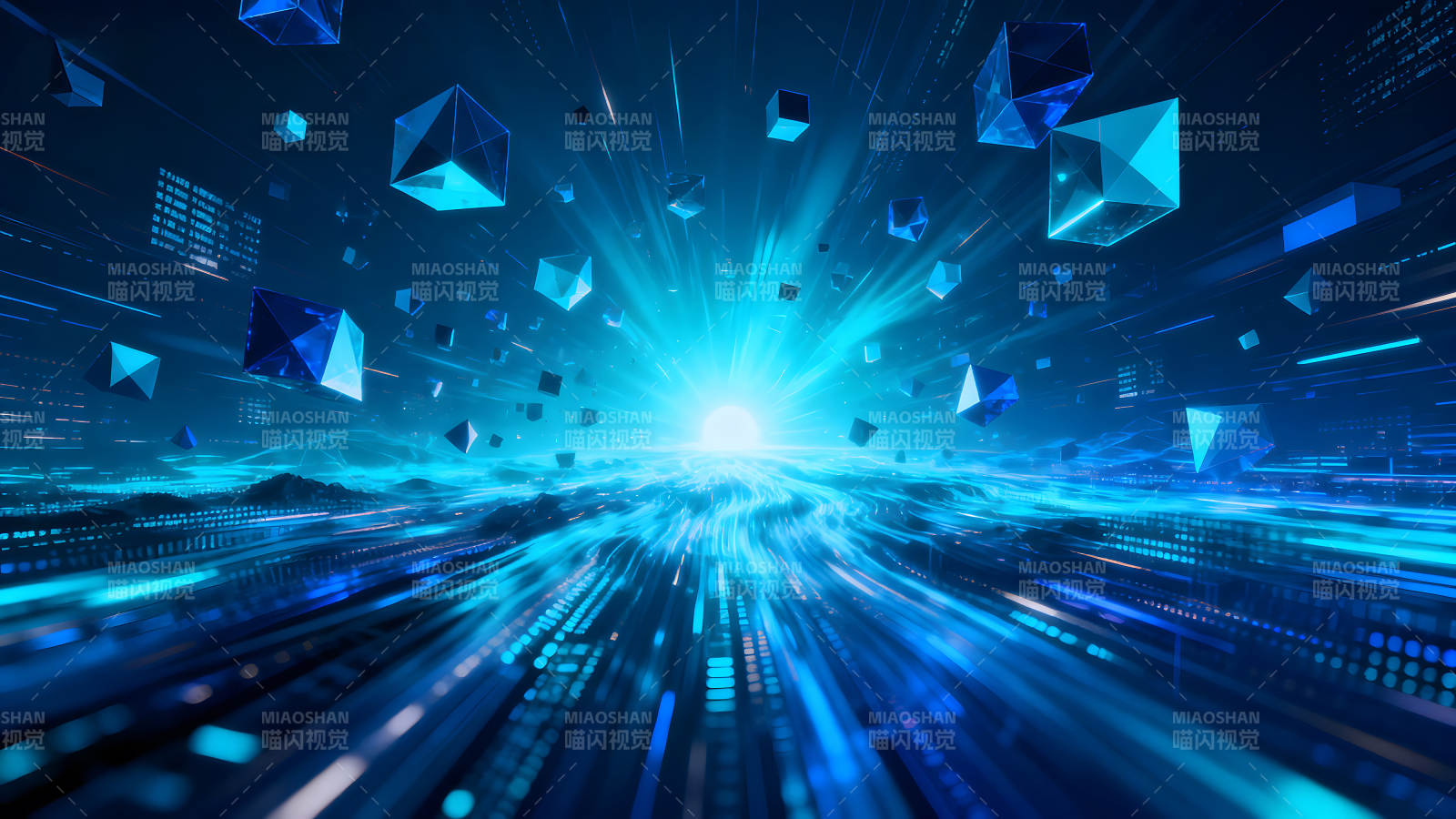 未来科技感宇宙光线与几何体图片