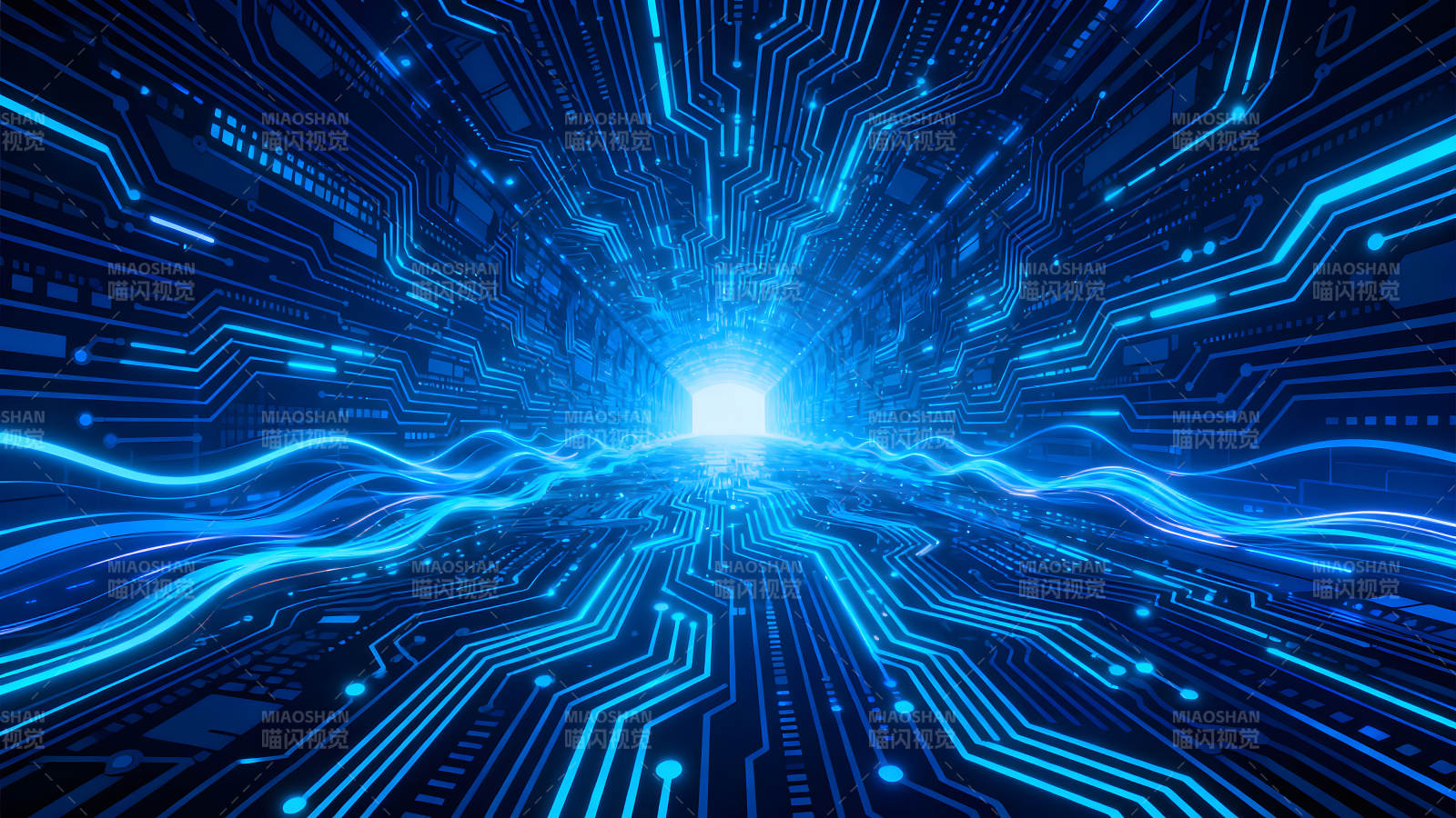 科技感电路隧道蓝色光线图片