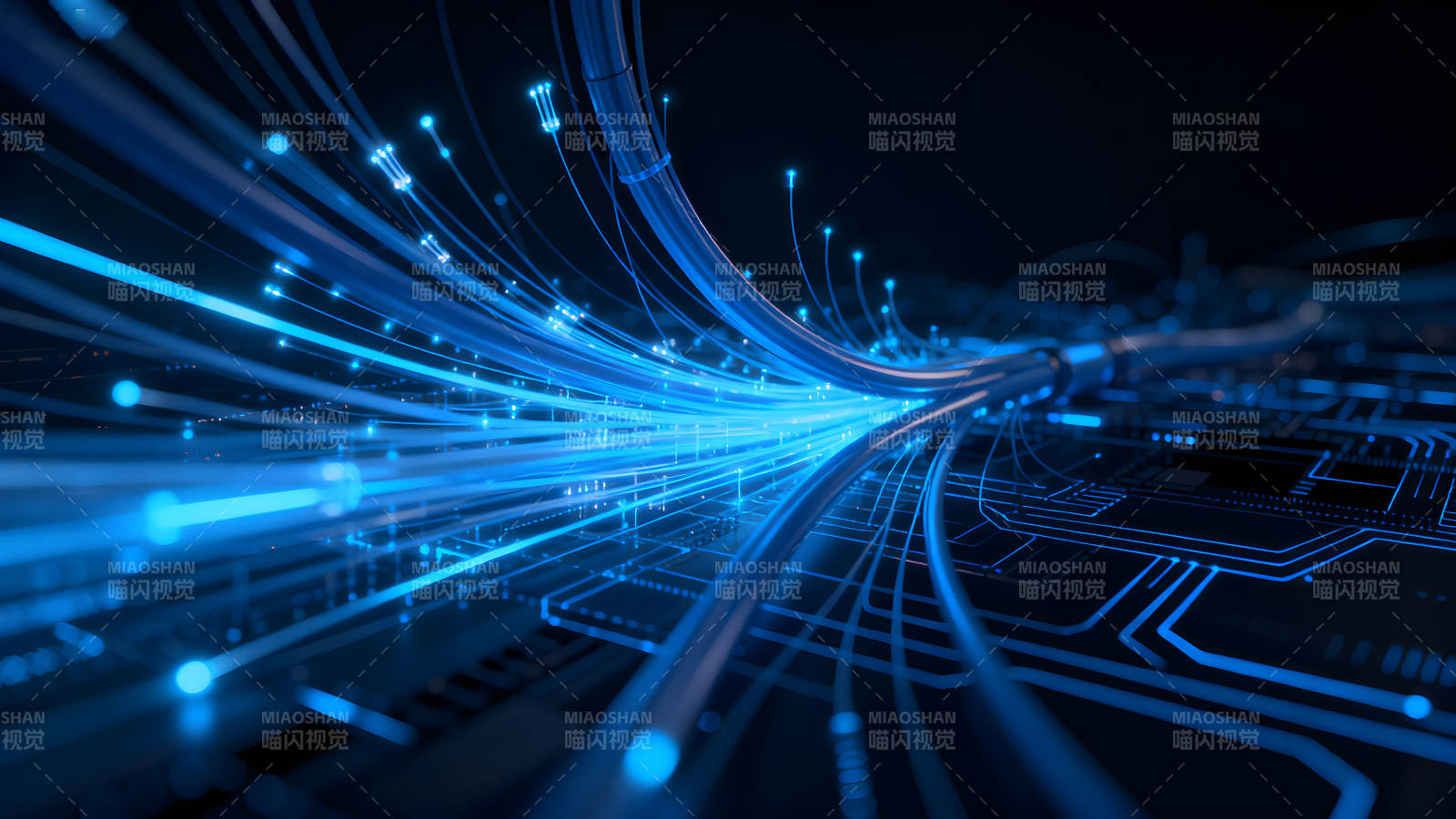 蓝色光纤传输数据景象图片