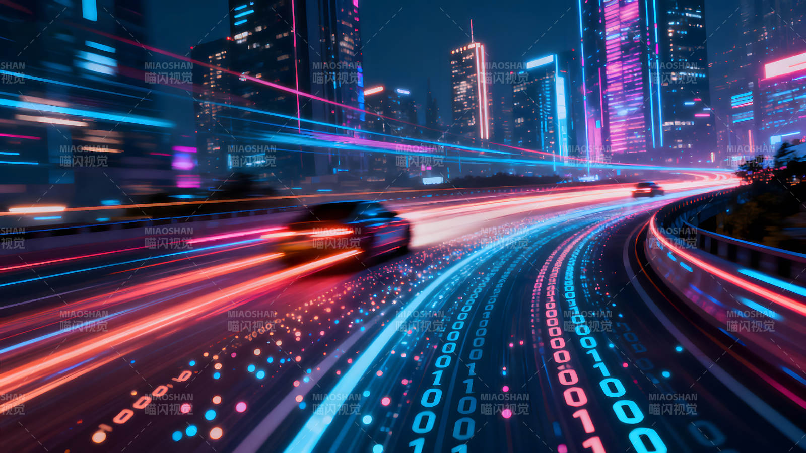 未来都市车流高速公路夜景图片