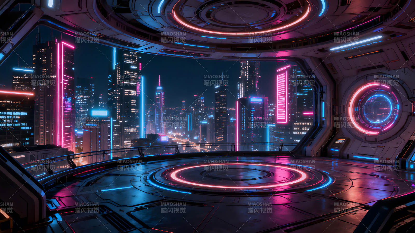 赛博朋克未来都市景观霓虹灯光图片