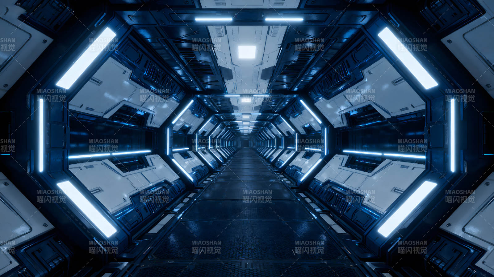 科幻隧道蓝色光线图片