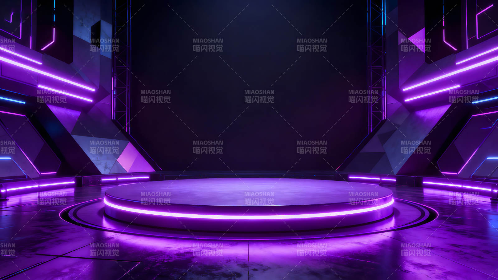 未来主义舞台炫彩灯光下的展示平台图片