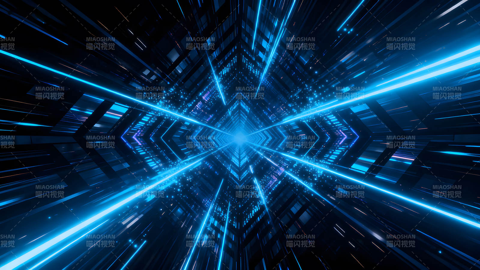 蓝色光线构成的科幻隧道图片