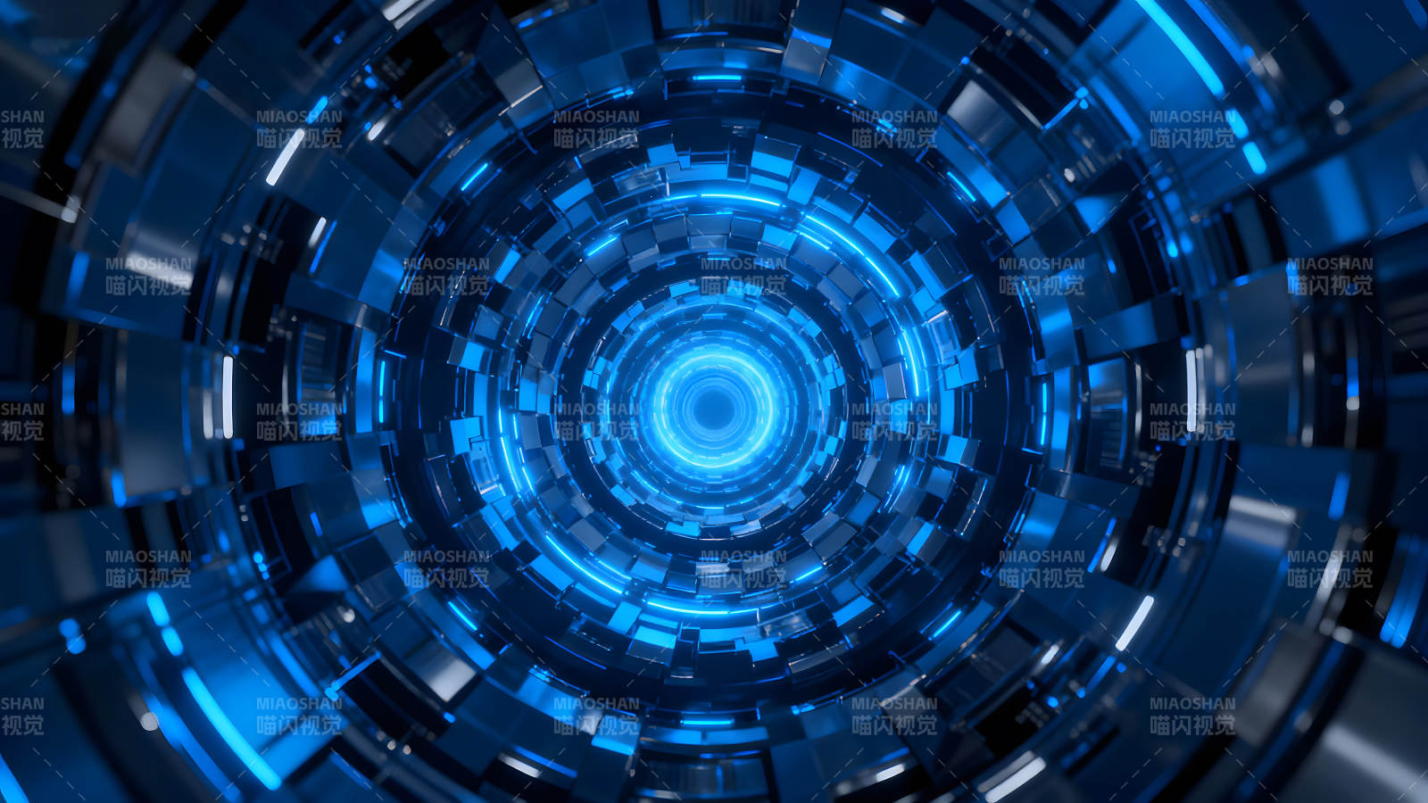 蓝色科幻隧道发光景象图片