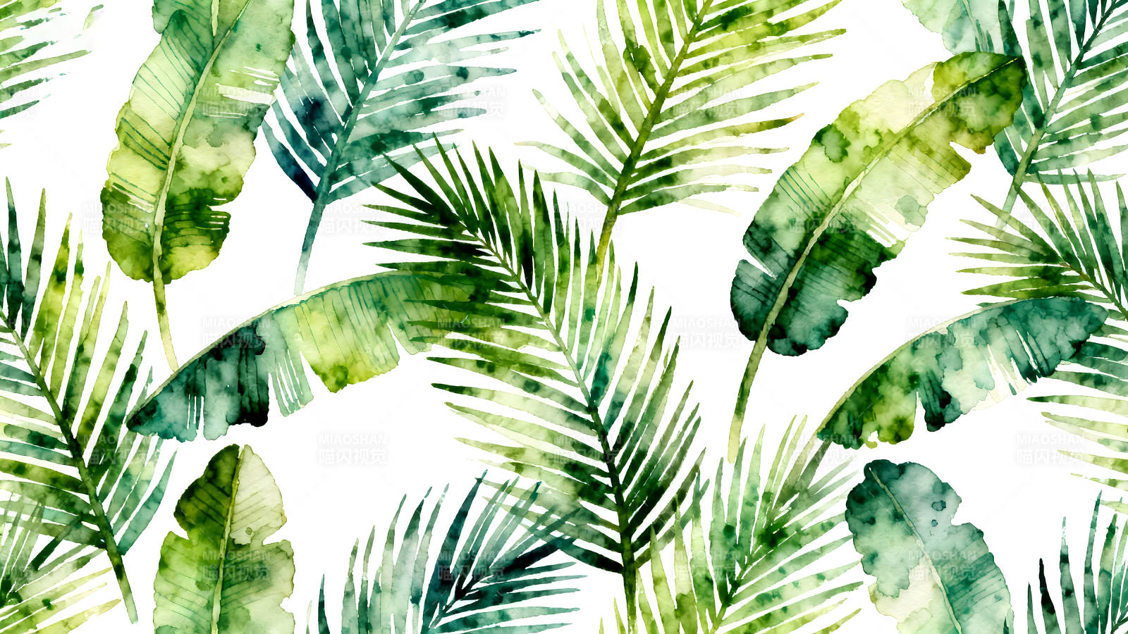 水彩热带植物叶子背景图片