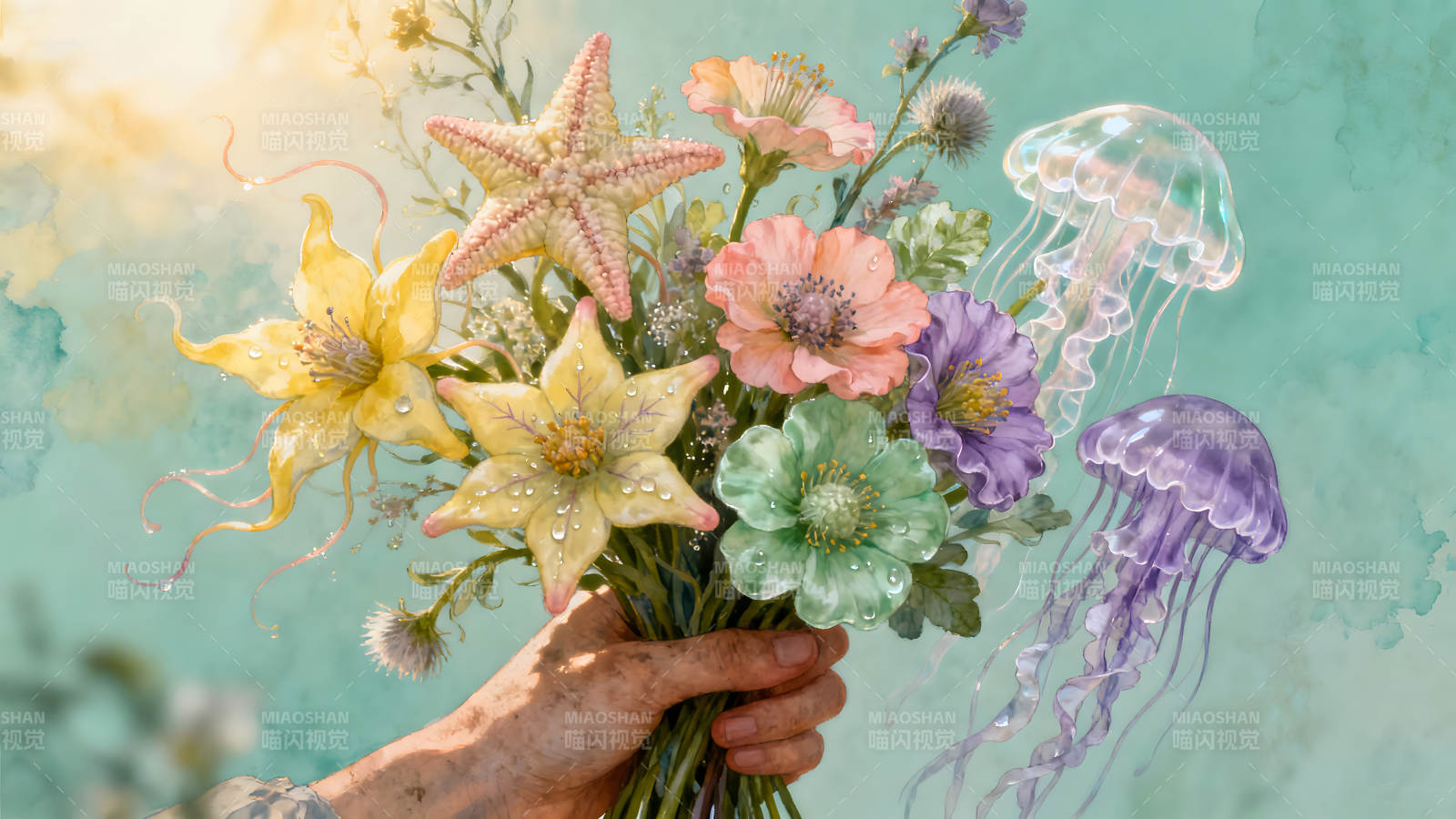 花束与水母的美丽组合图片