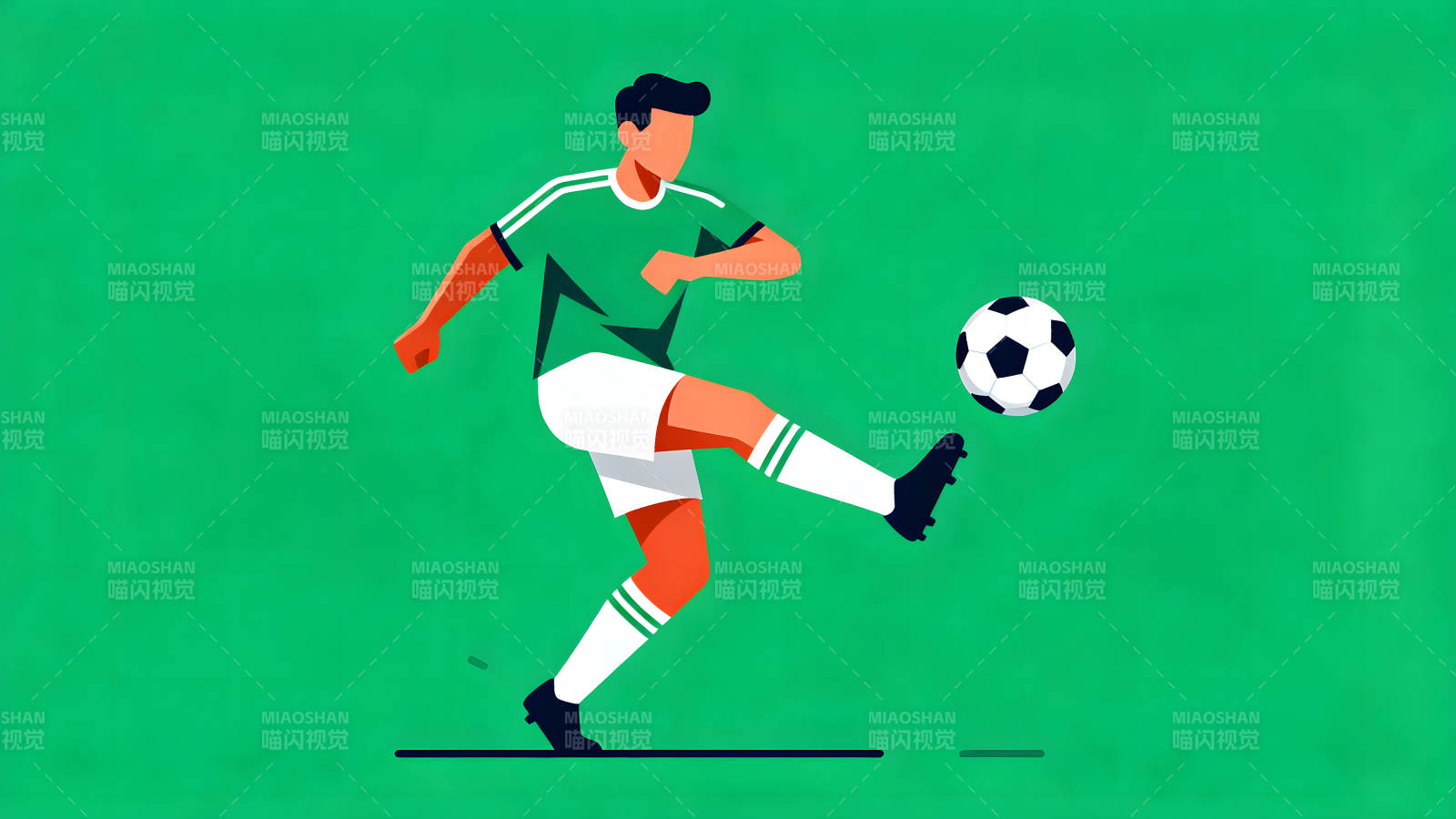 足球运动员踢球的简洁插画图片