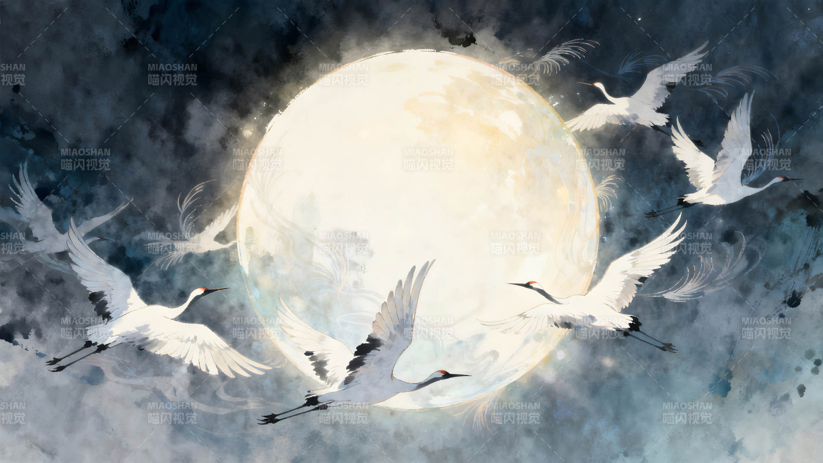 月夜鹤舞图图片