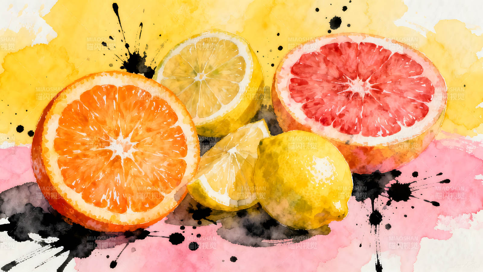 水彩风格柑橘水果拼盘图片