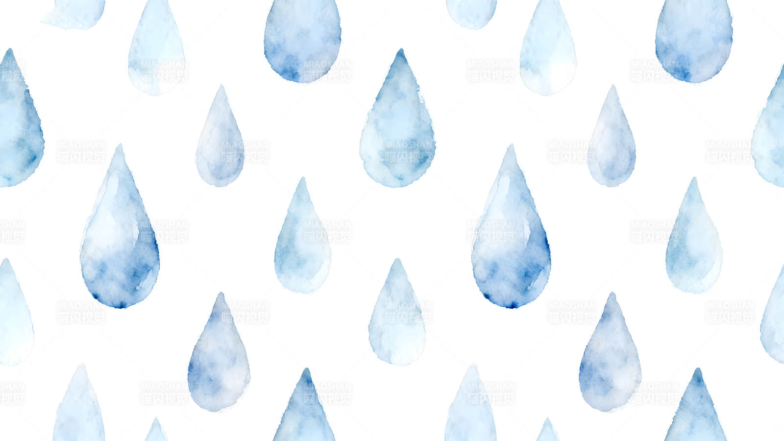 水彩雨滴图案蓝白色调图片