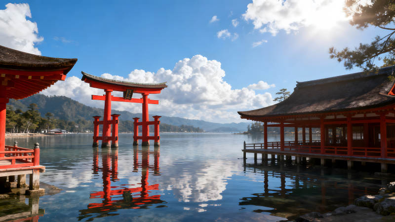 日本严岛神社水上鸟居图片