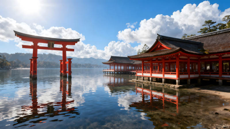 日本严岛神社水上建筑美景图片