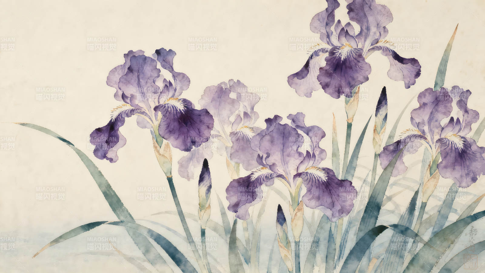 水彩鸢尾花艺术作品图片