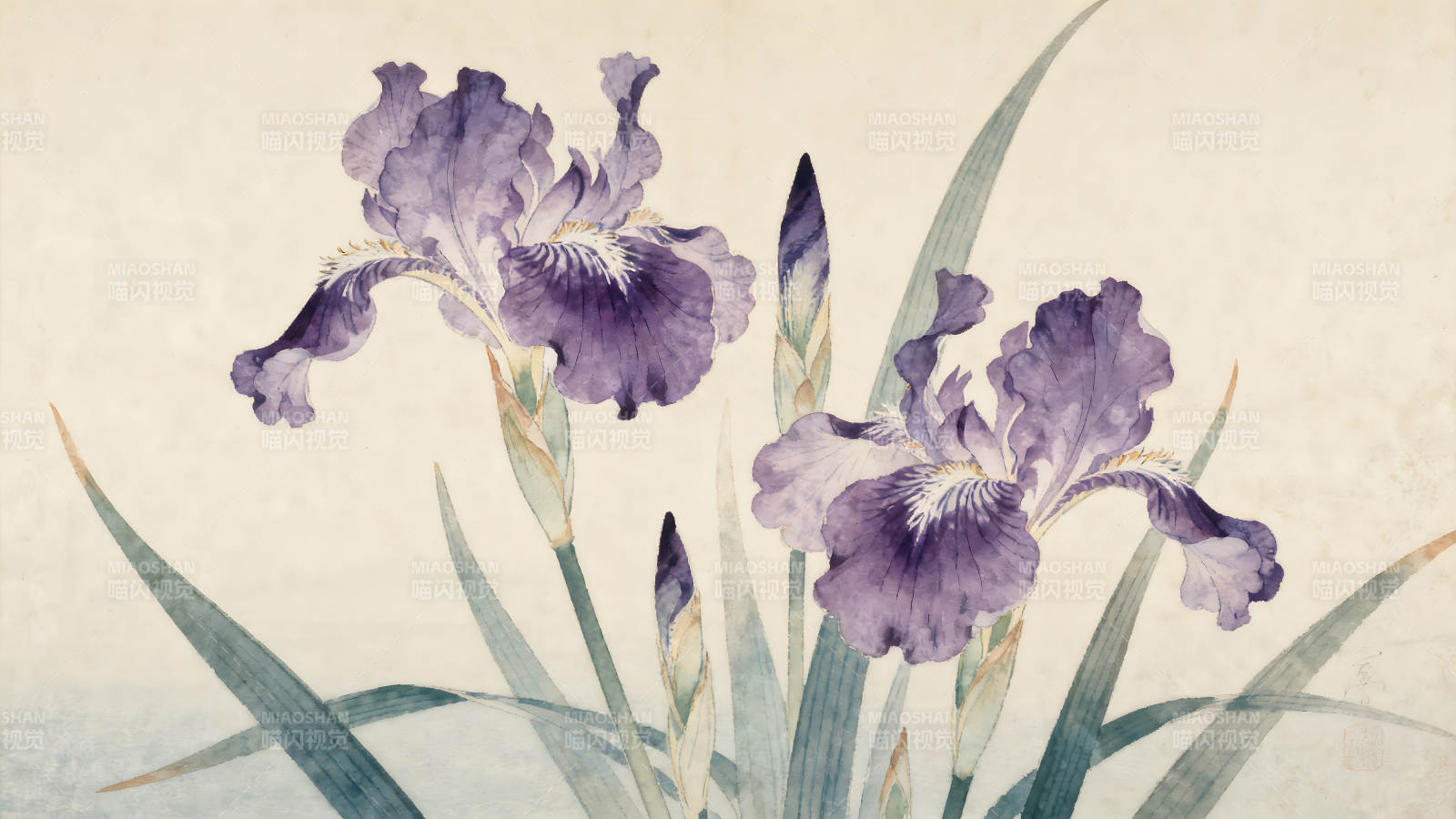 水彩鸢尾花绽放清丽图片