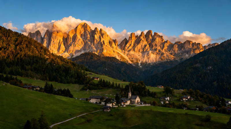 金山下的村庄风景如画图片