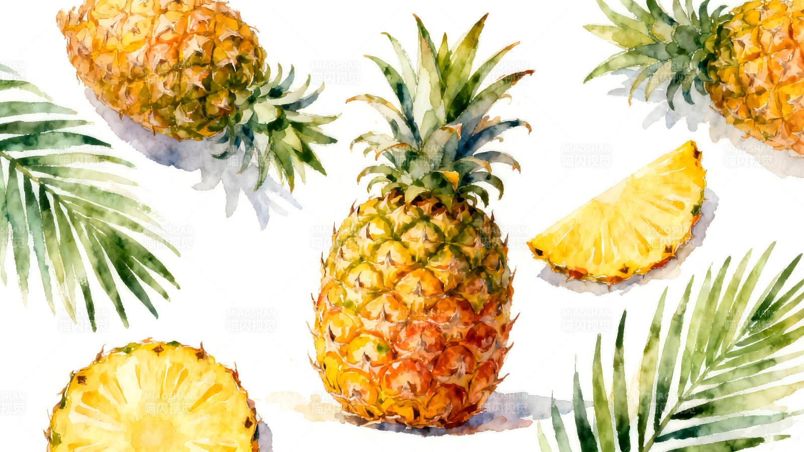 水彩菠萝热带风情图片