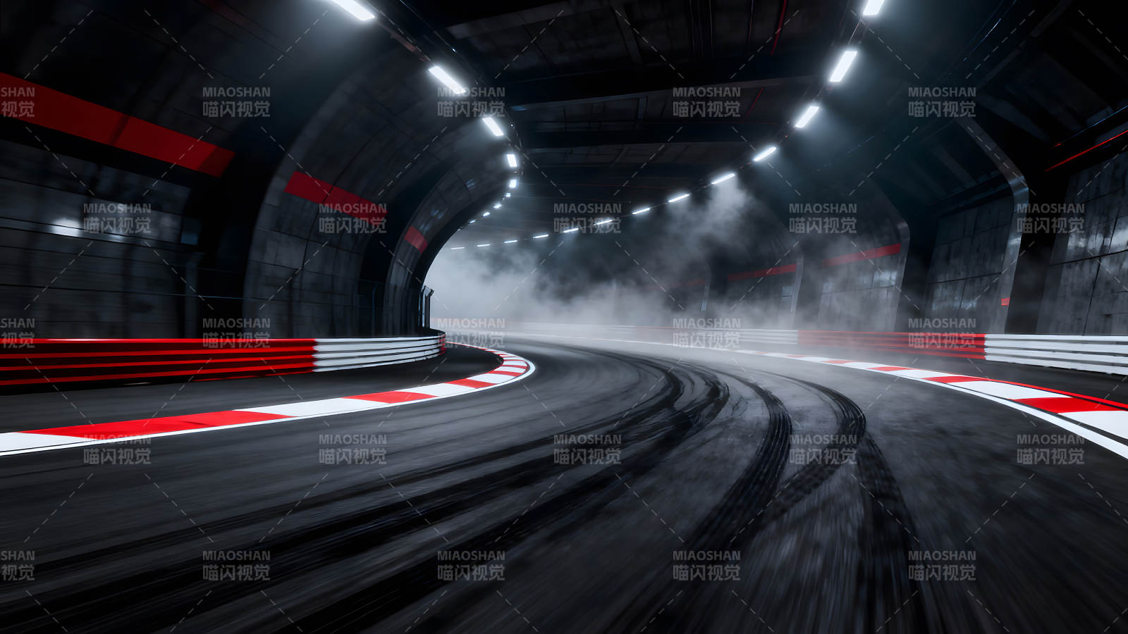 赛道弯道烟雾缭绕灯光炫酷图片