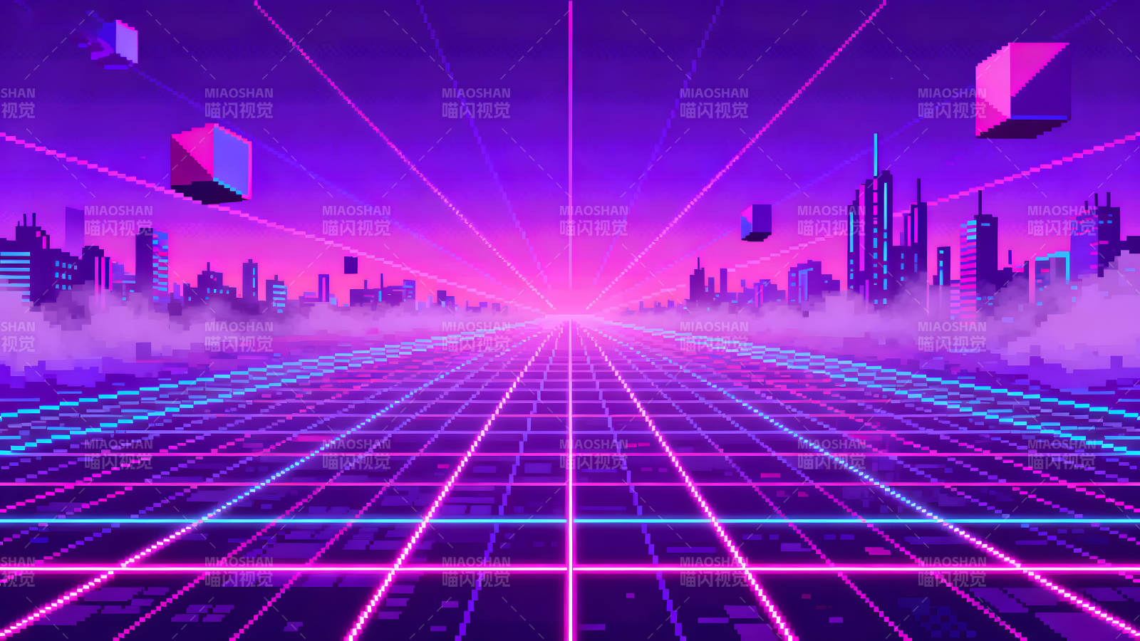 像素风格的赛博朋克城市风光图片