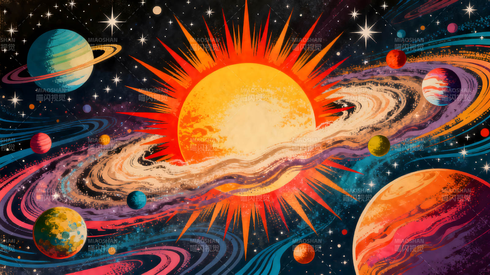 宇宙太阳系行星绚丽的插画图片