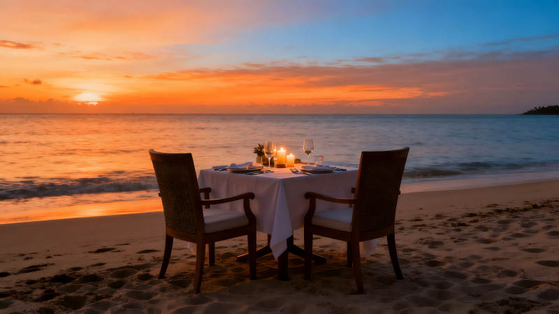 海边烛光晚餐浪漫场景图片