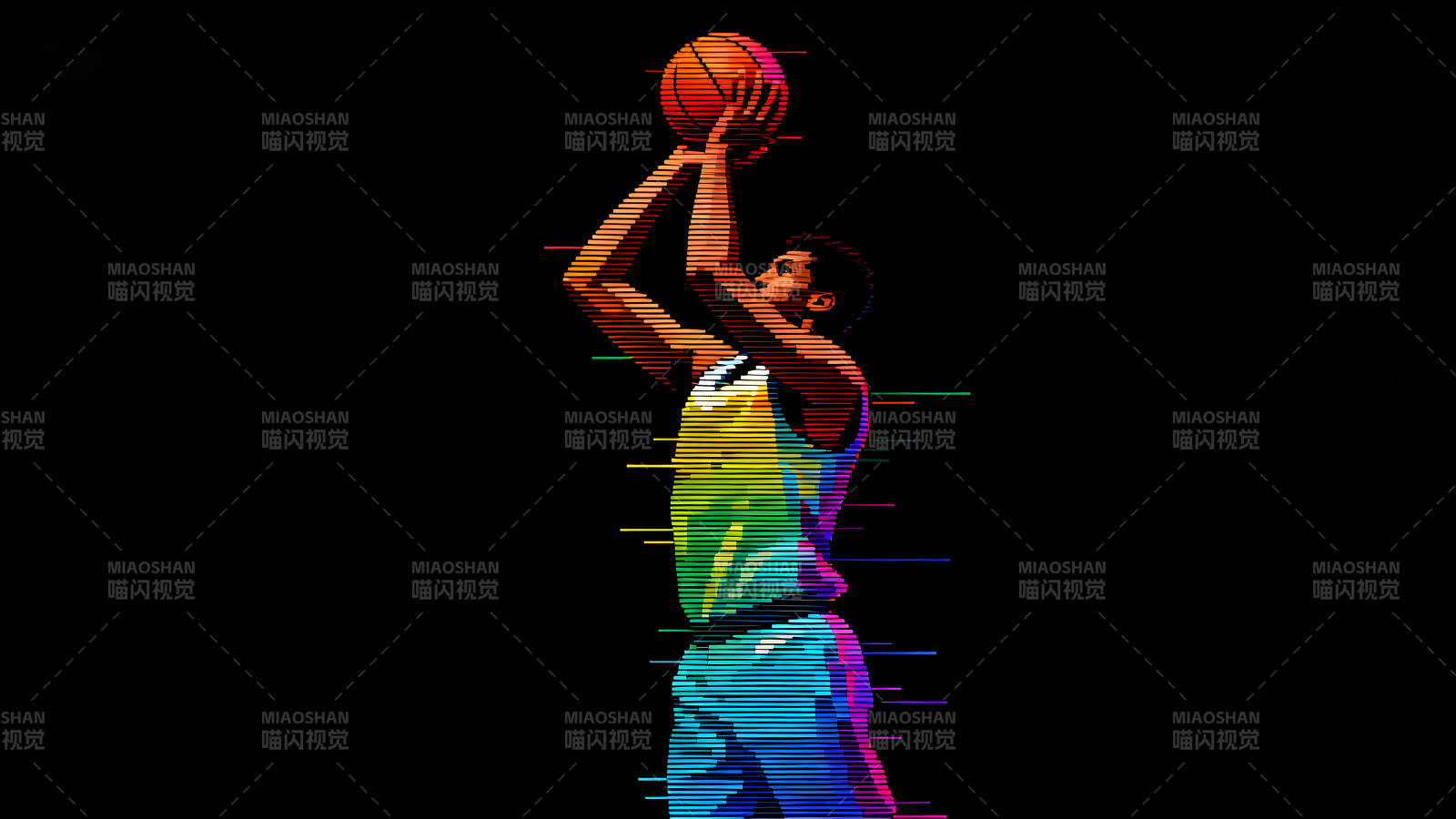 篮球运动员投篮瞬间彩绘图片