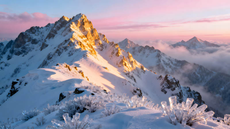 雪山日出景色壮丽景象图片