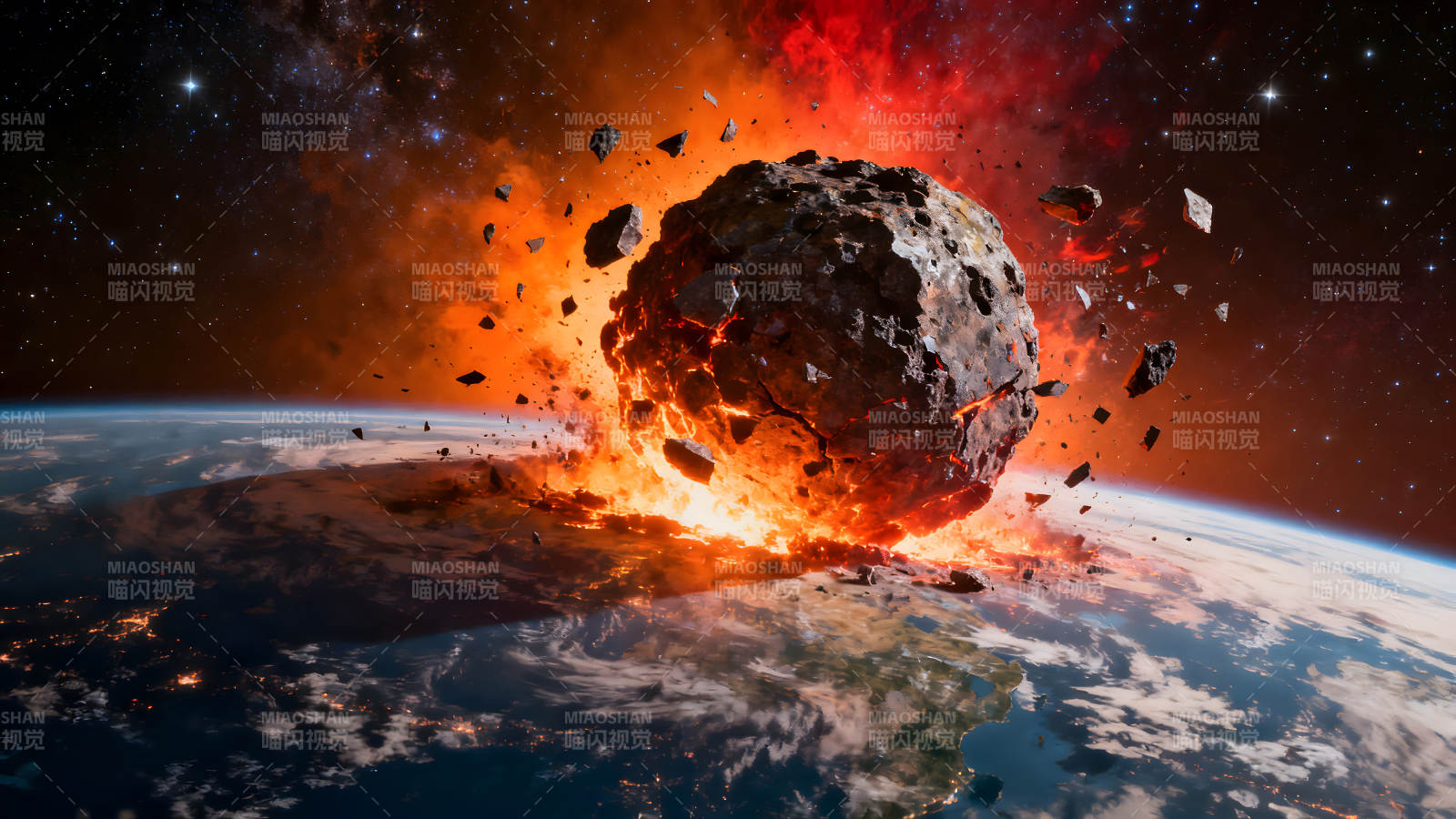 陨石撞击地球引发巨大爆炸场景图片
