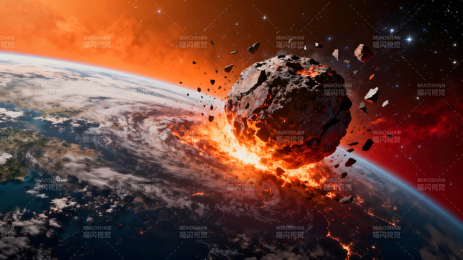 小行星撞击地球场景震撼图片