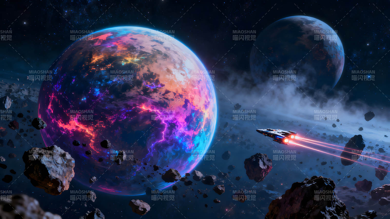 星际宇宙奇观飞船穿梭星球之间图片