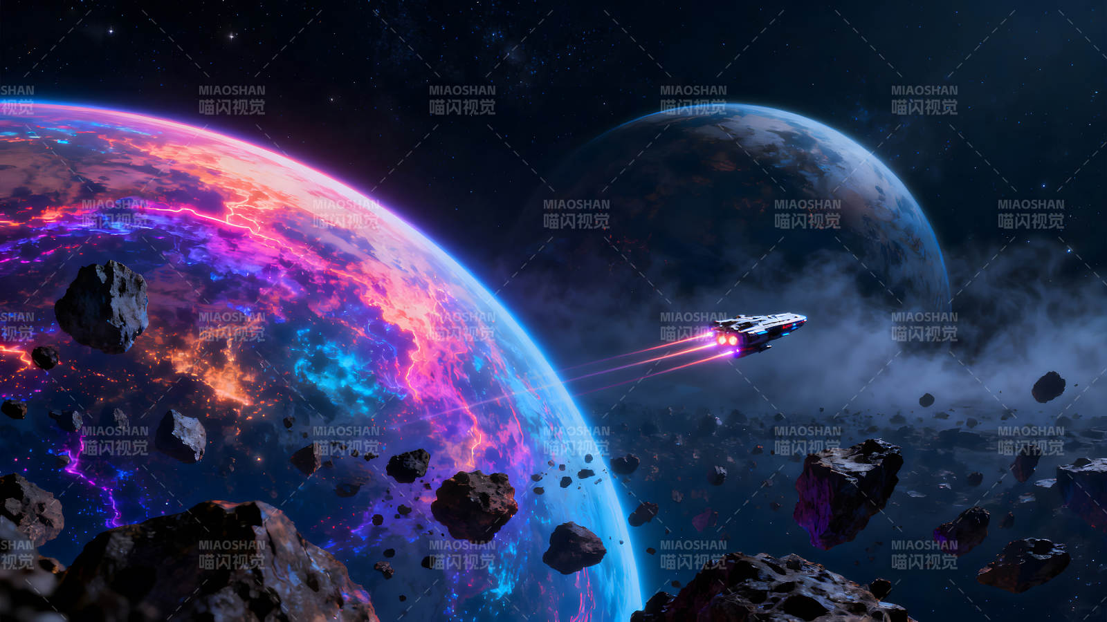 星空星球飞船穿梭图片