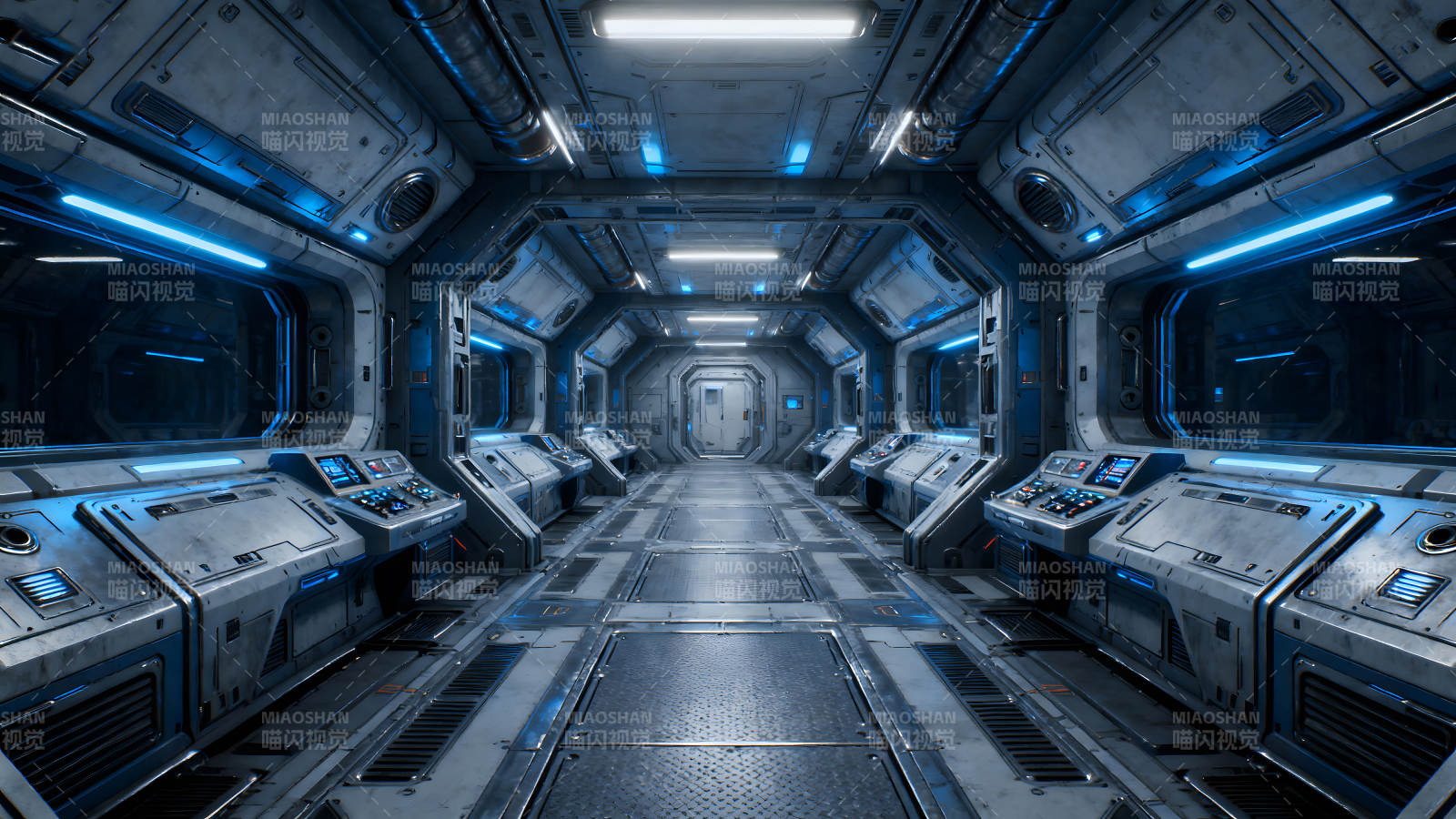 科幻飞船内部通道场景图片