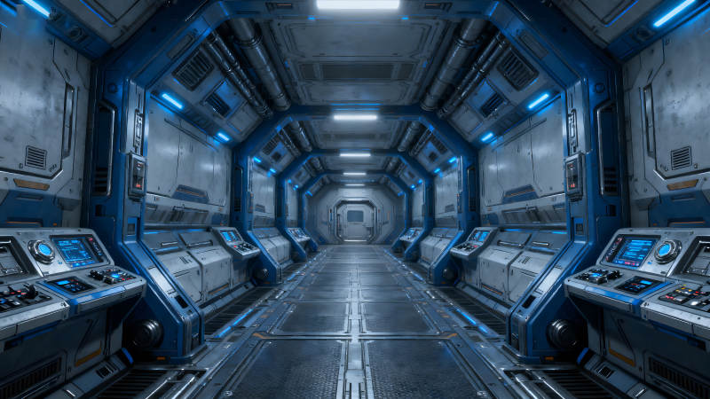 未来科技飞船内部走廊图片