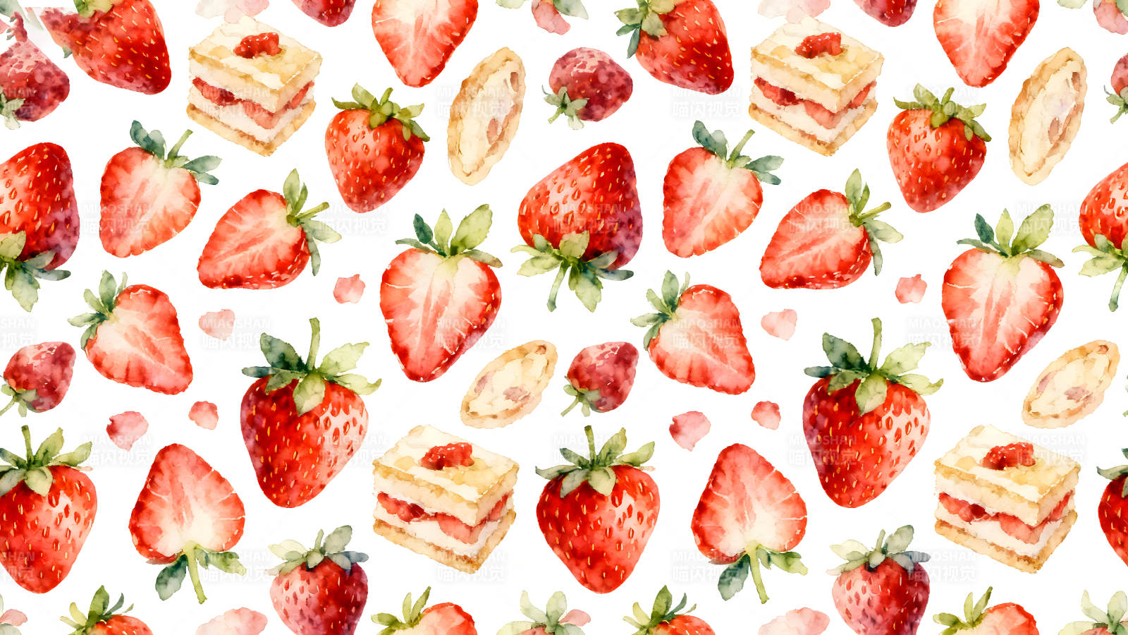 水彩草莓甜点背景图案图片