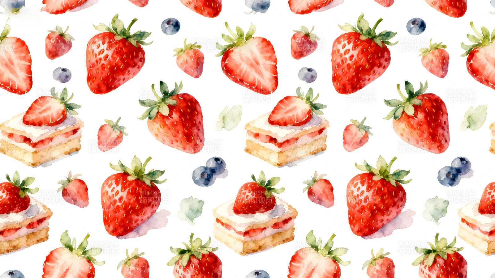 水彩草莓蓝莓图案设计图片