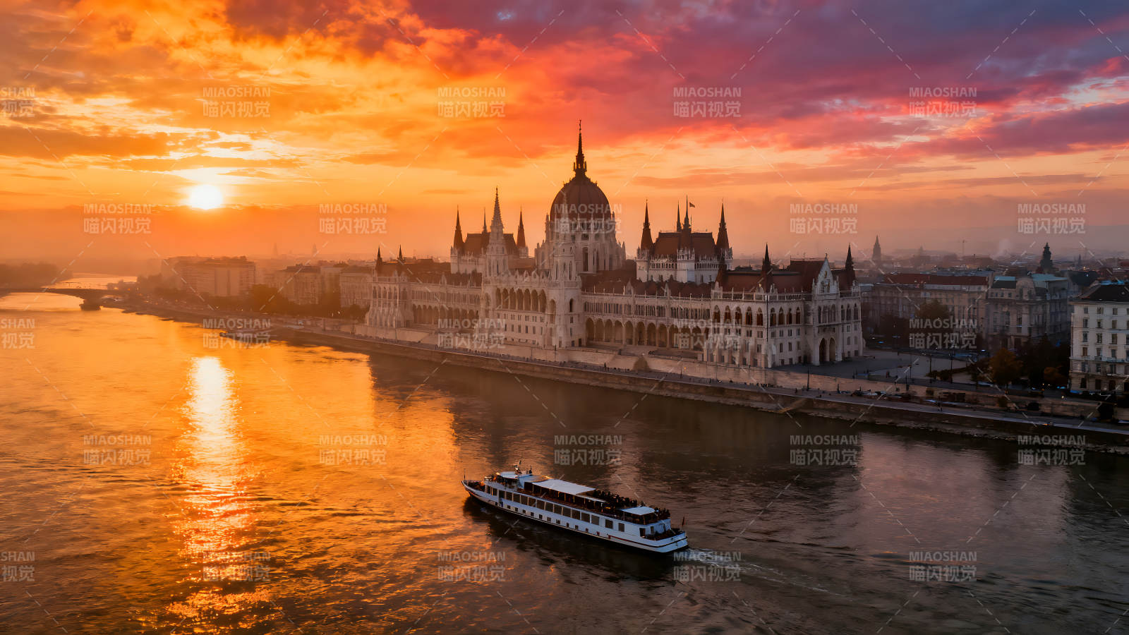 布达佩斯议会大厦日落景观图片