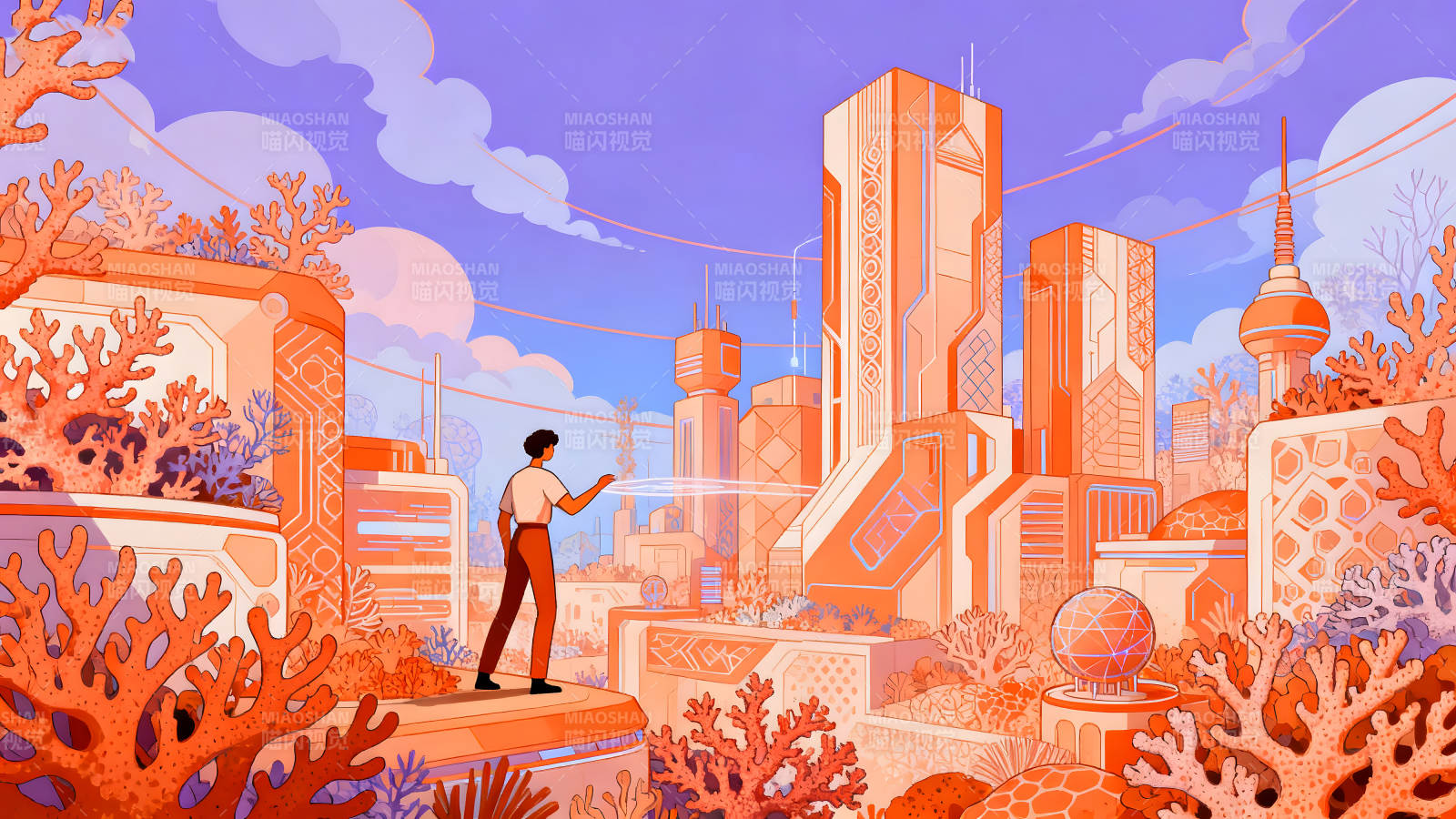 未来城市与珊瑚景观图片