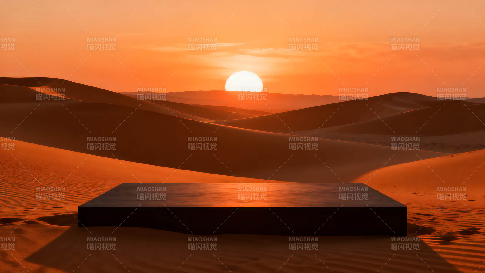 沙漠落日下的展示台图片