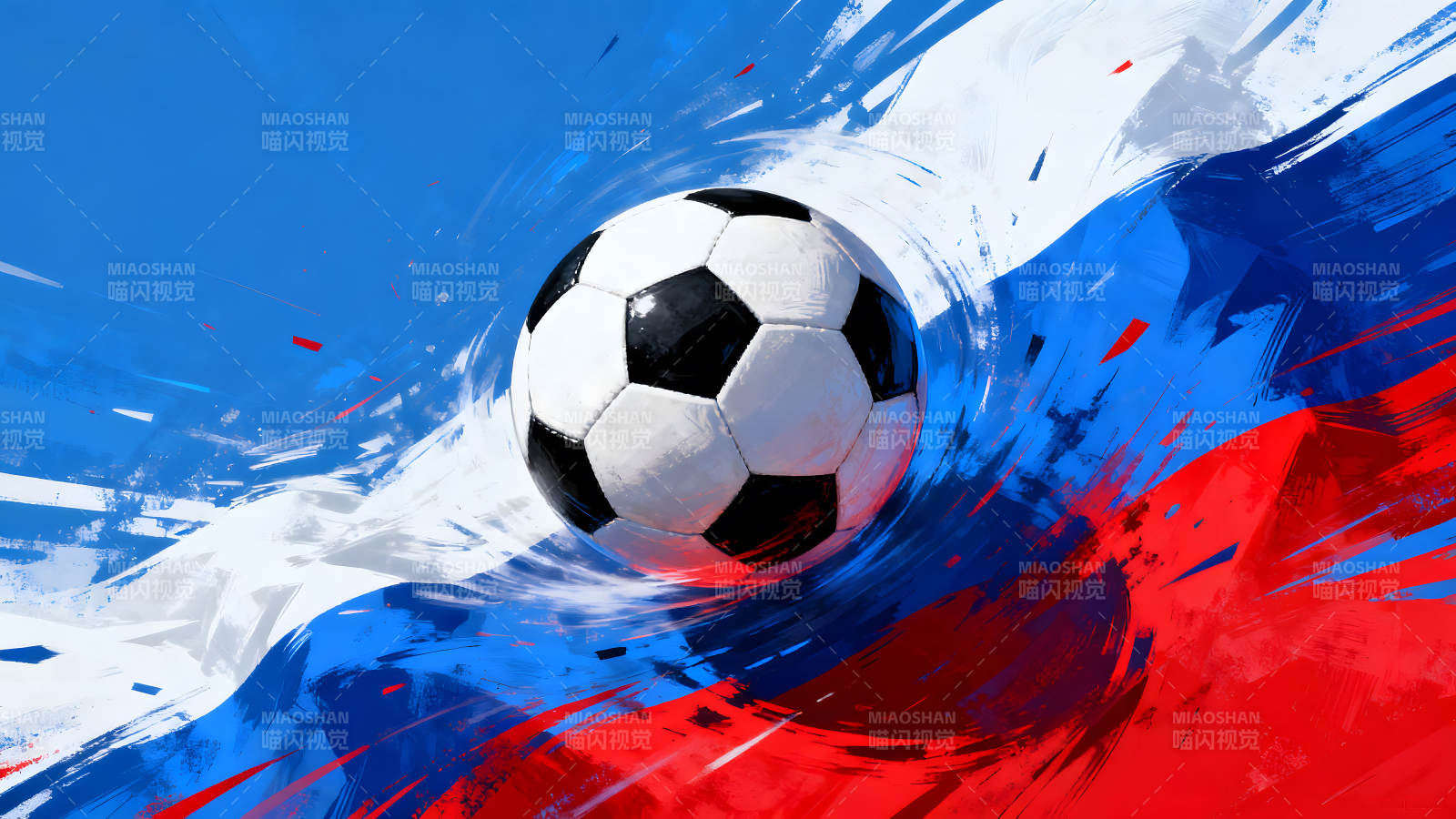 足球在俄罗斯国旗背景下图片