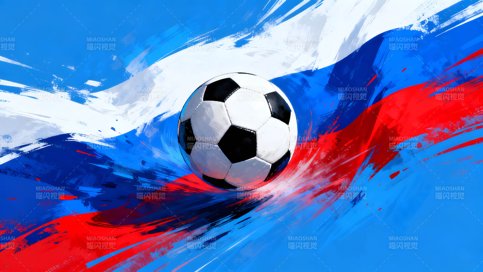足球在俄罗斯国旗背景下图片